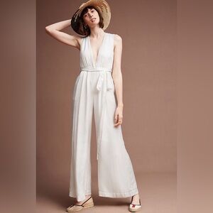 NWT BHLDN The Jetset Diaries Iris Chantal Jumpsuit Sz S Petite Ivory Bridal Z67